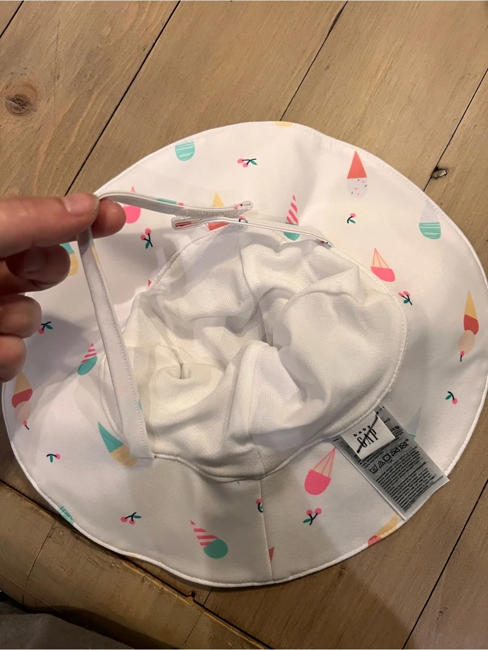 Kids White Sun Hat with Pastel Ice Cream Print and Yellow Floral Print 12-18